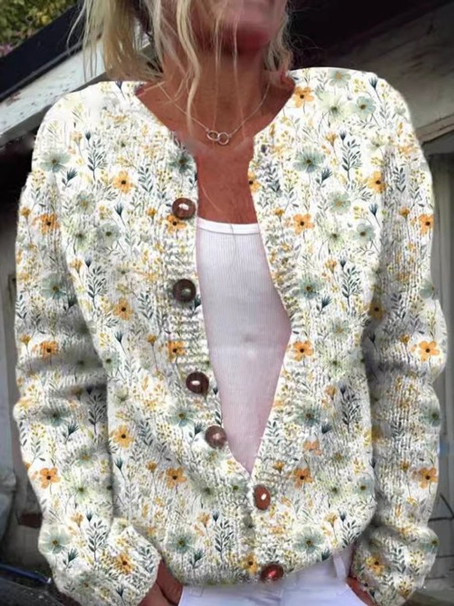 Women's Floral Embroidered Button-Up Knit Cardigan - Style 2