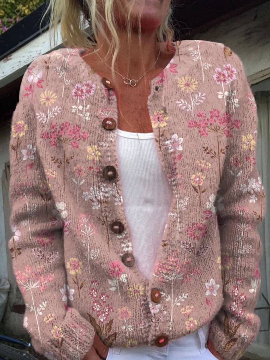 Women's Floral Embroidered Button-Up Knit Cardigan - Style 3