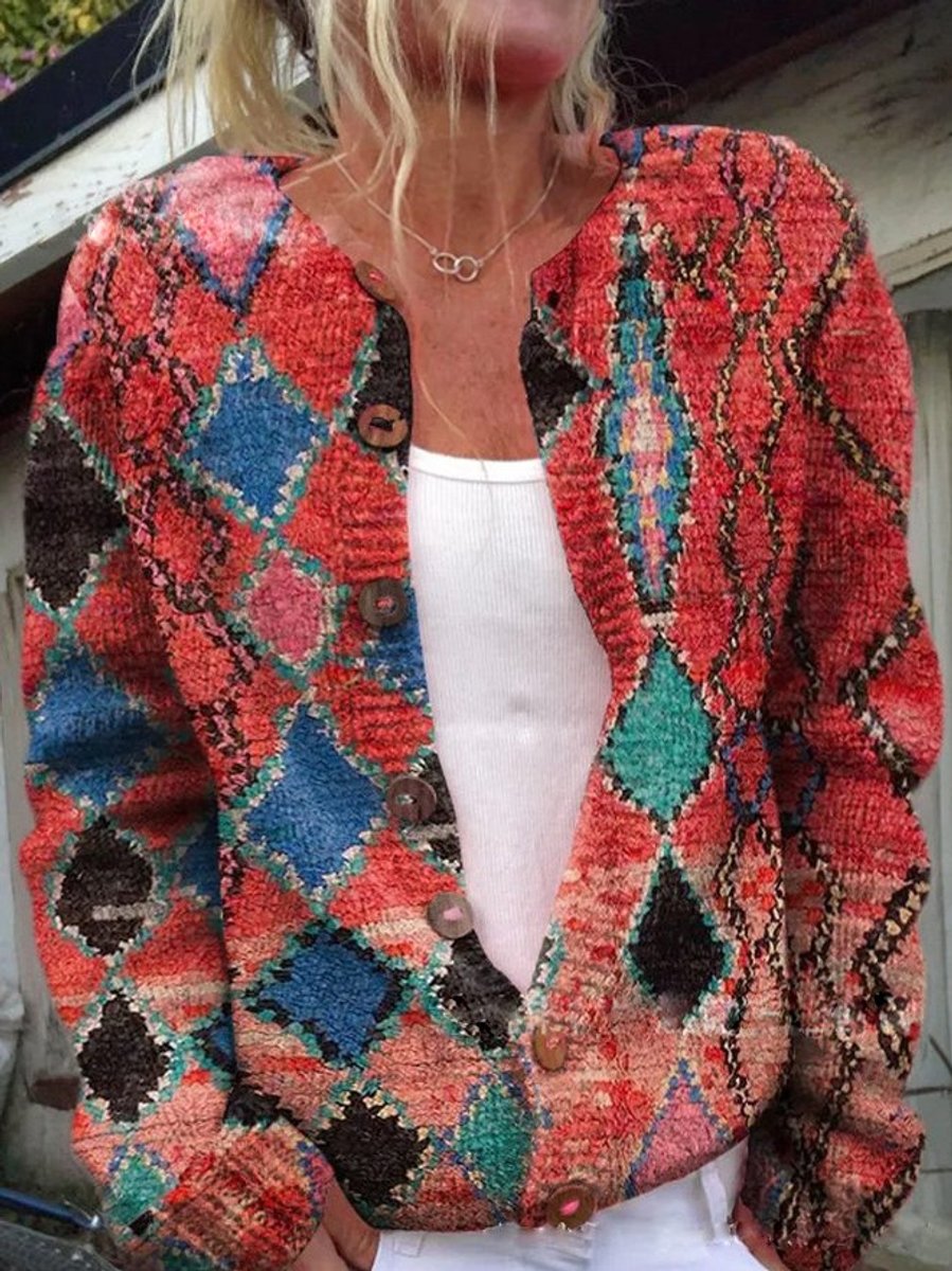 Women's Floral Embroidered Button-Up Knit Cardigan - Style 7
