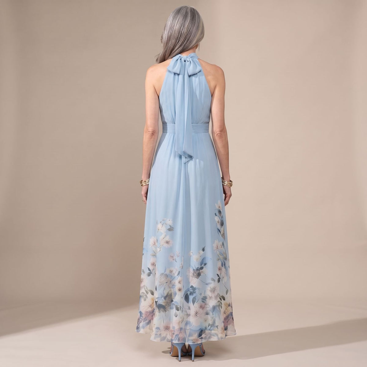 Women's Floral Halter-Neck Sleeveless A-Line Maxi Dress