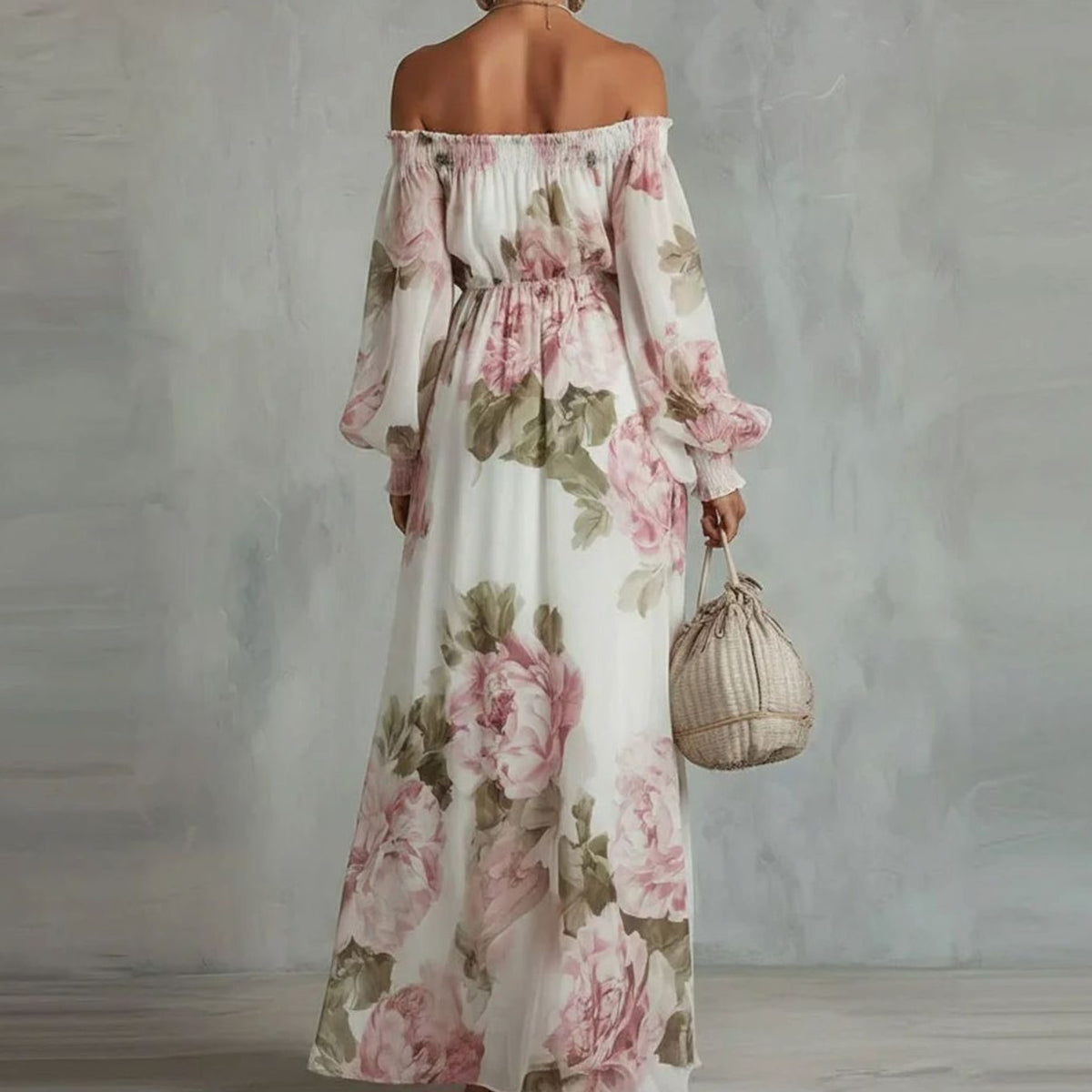 Women's Floral Off-Shoulder Long Sleeve Maxi Dress