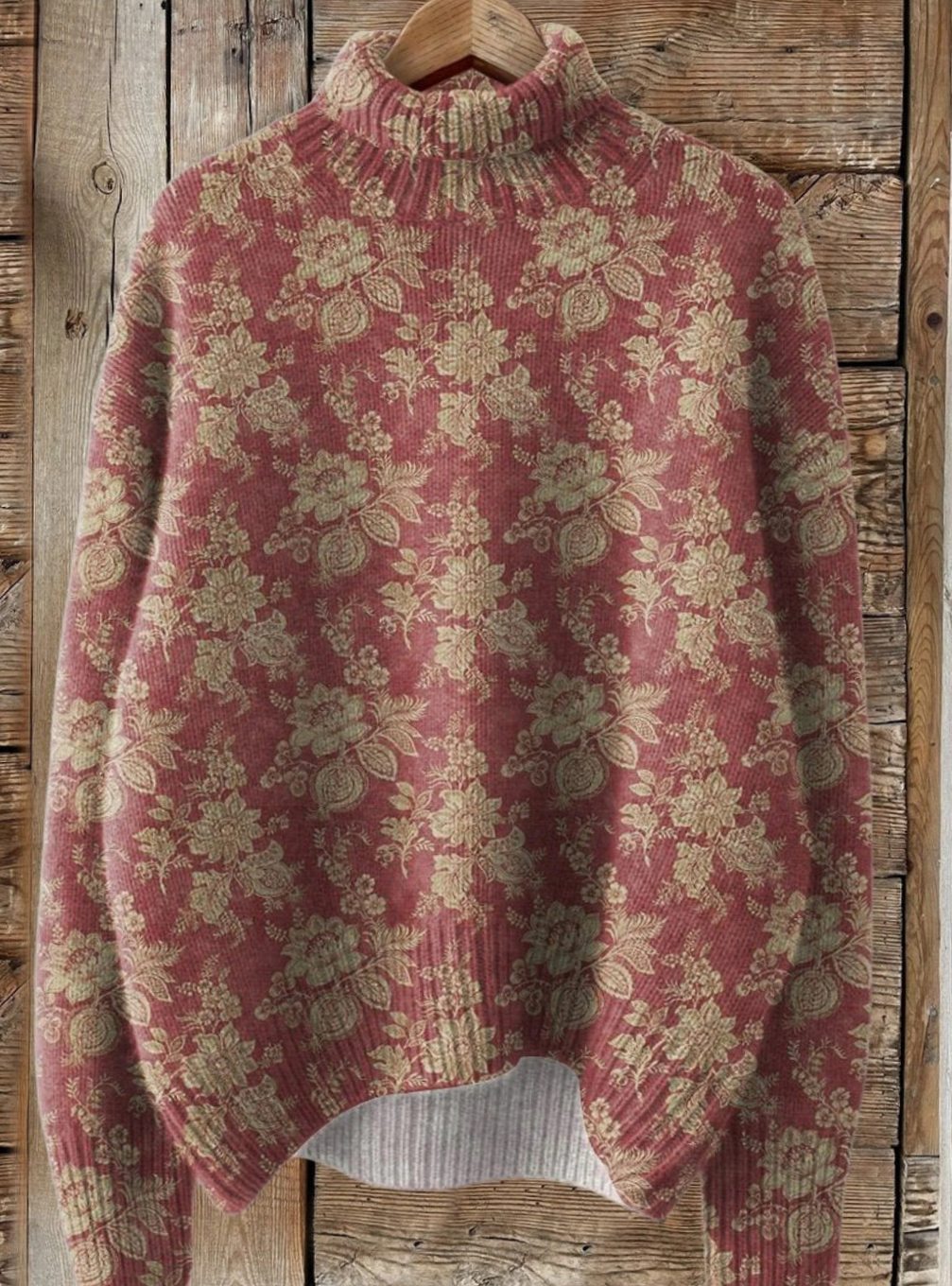 Women's Floral Roll Neck Jumper Relaxed-Fit Long Sleeve Knit Top - Multicolour