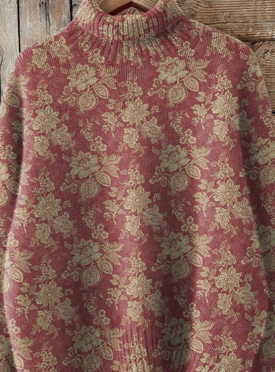 Women's Floral Roll Neck Jumper Relaxed-Fit Long Sleeve Knit Top