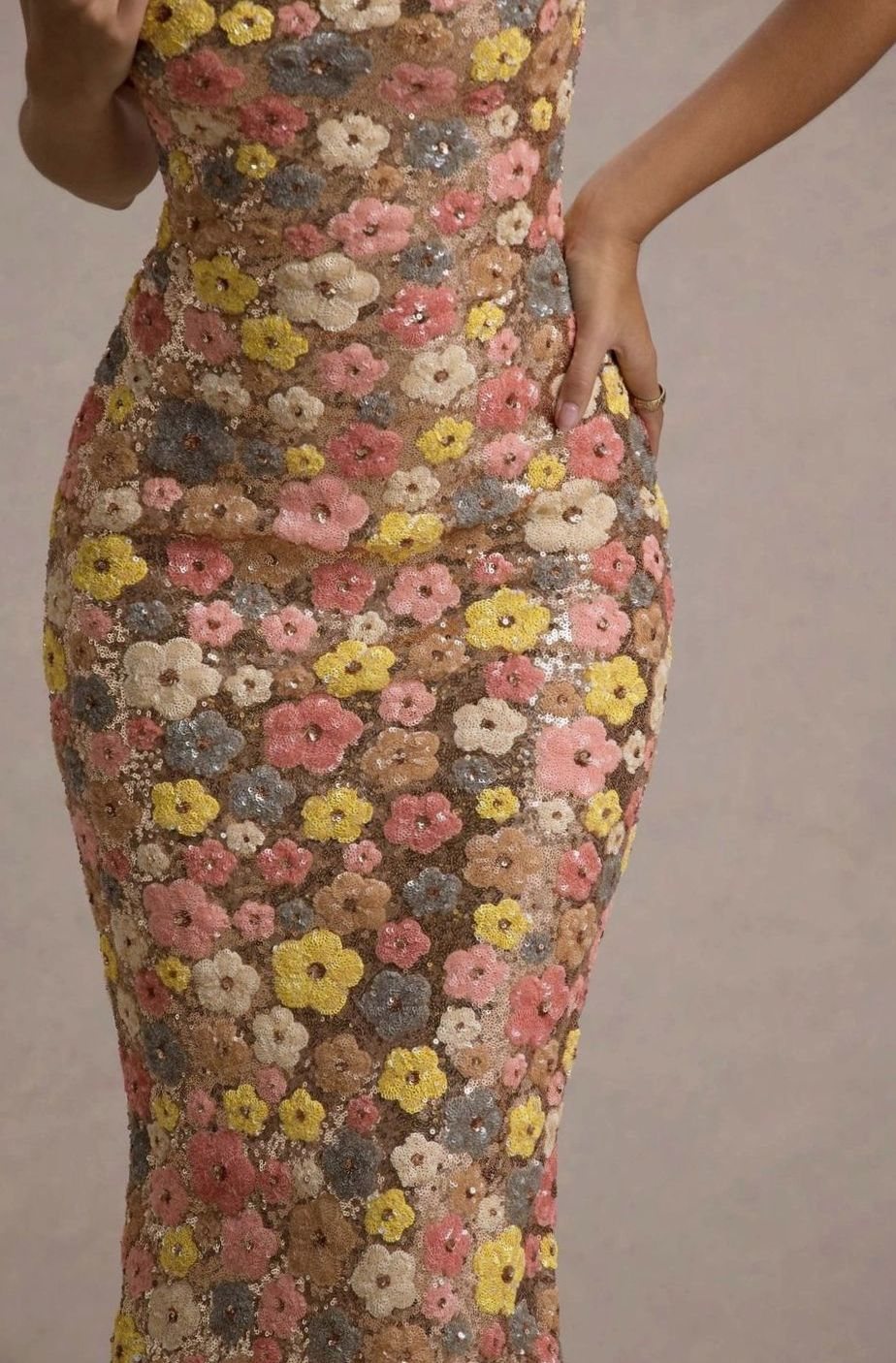 Women's Floral Sequin Slim-Fit Maxi Slip Dress
