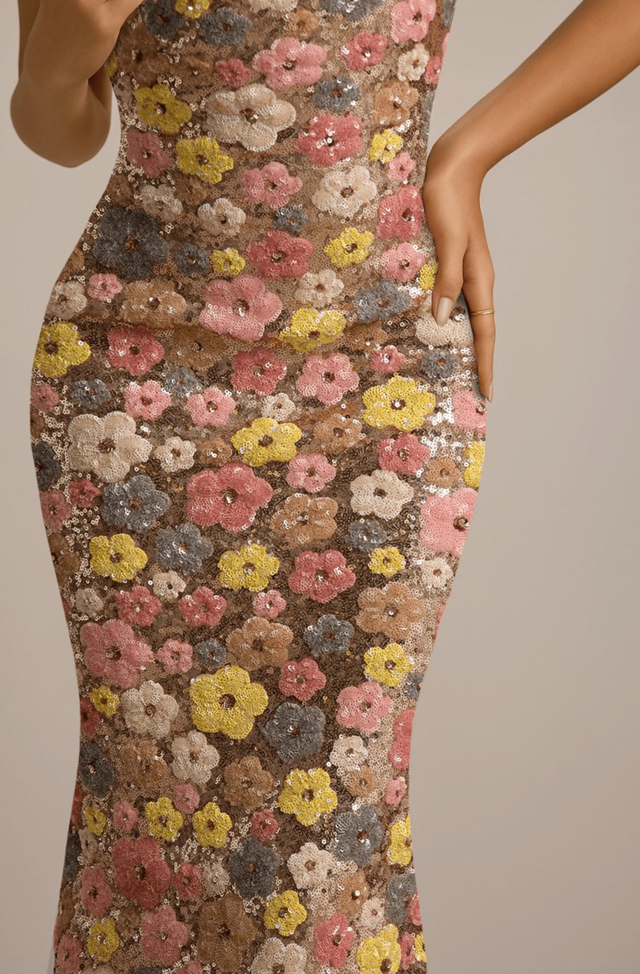 Women's Floral Sequin Slim-Fit Maxi Slip Dress
