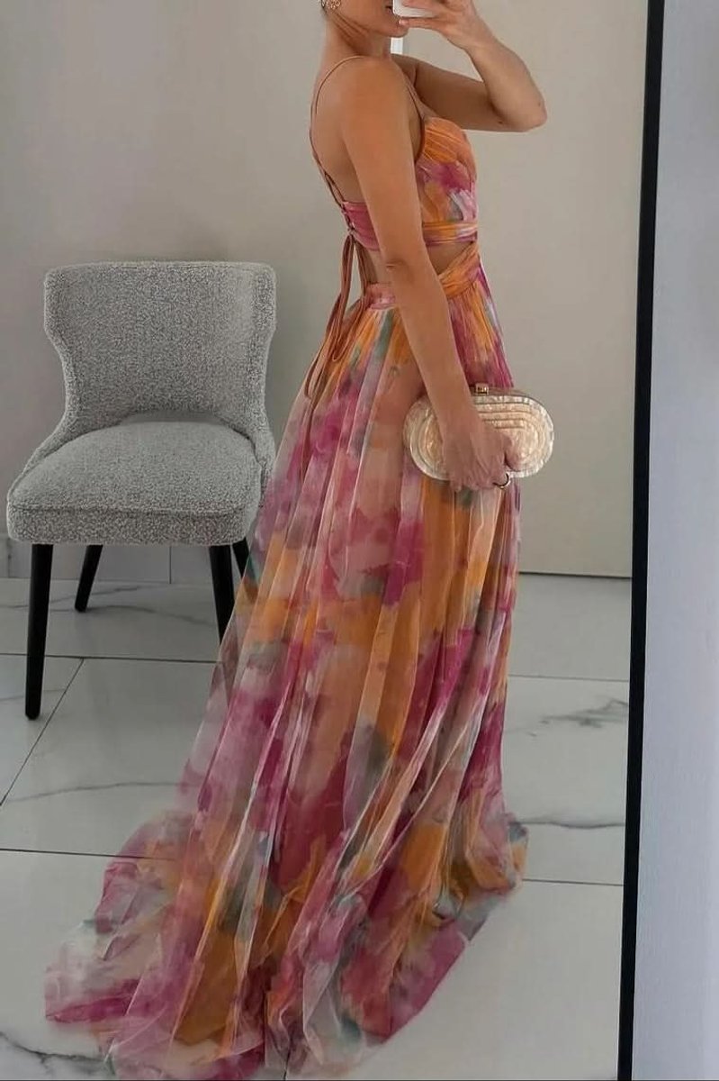 Women's Floral Spaghetti-Strap V-Neck Maxi Cocktail Dress