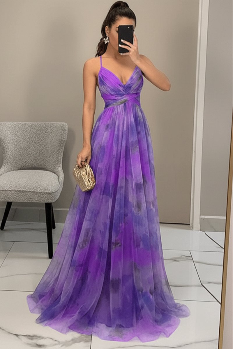 Women's Floral Spaghetti-Strap V-Neck Maxi Cocktail Dress