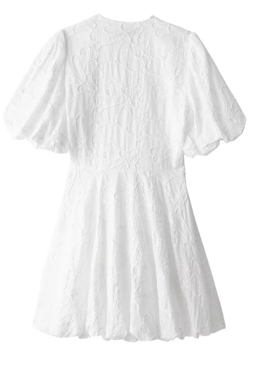 Women's Floral Textured Puff Sleeve Mini Party Dress