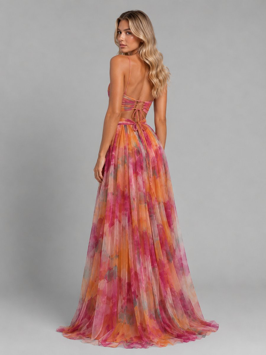 Women's Floral V-Neck Chiffon Maxi Dress Flowing Silhouette