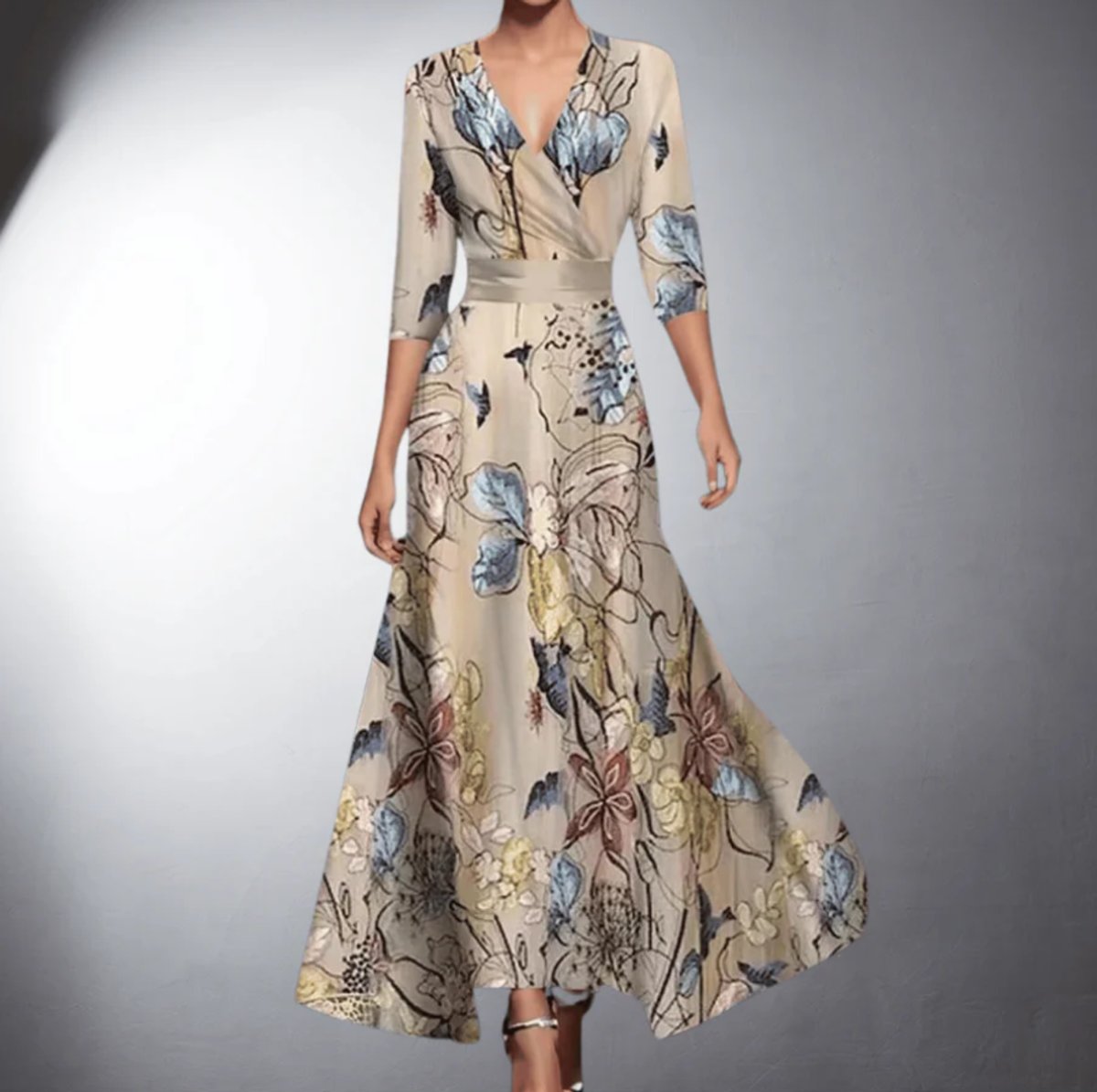 Women's Floral Wrap V-Neck Formal Dresses Elegant A-Line Maxi - Floral