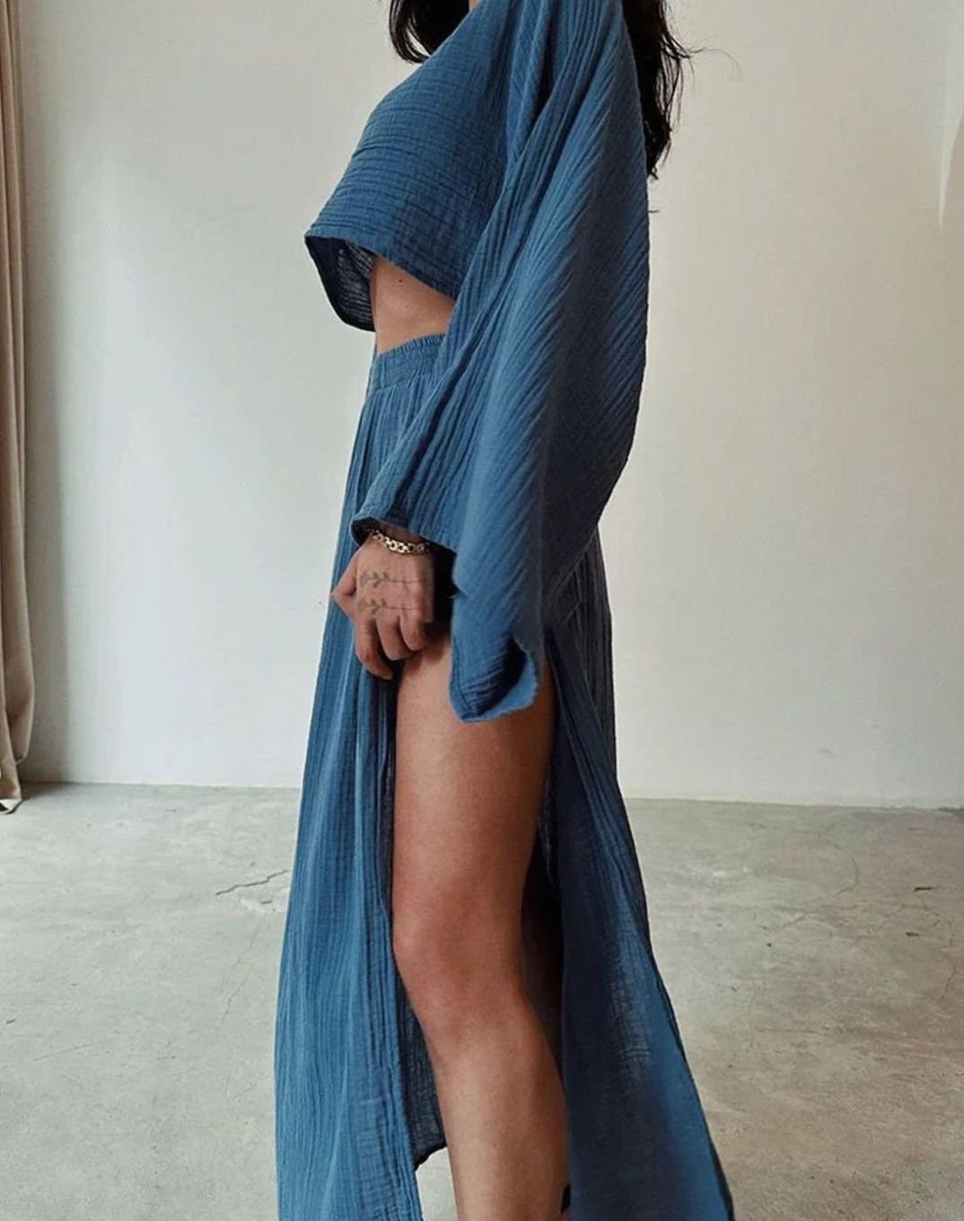Women's Flowy Crop Top High-Waist Maxi Split Skirt Co-ord Set