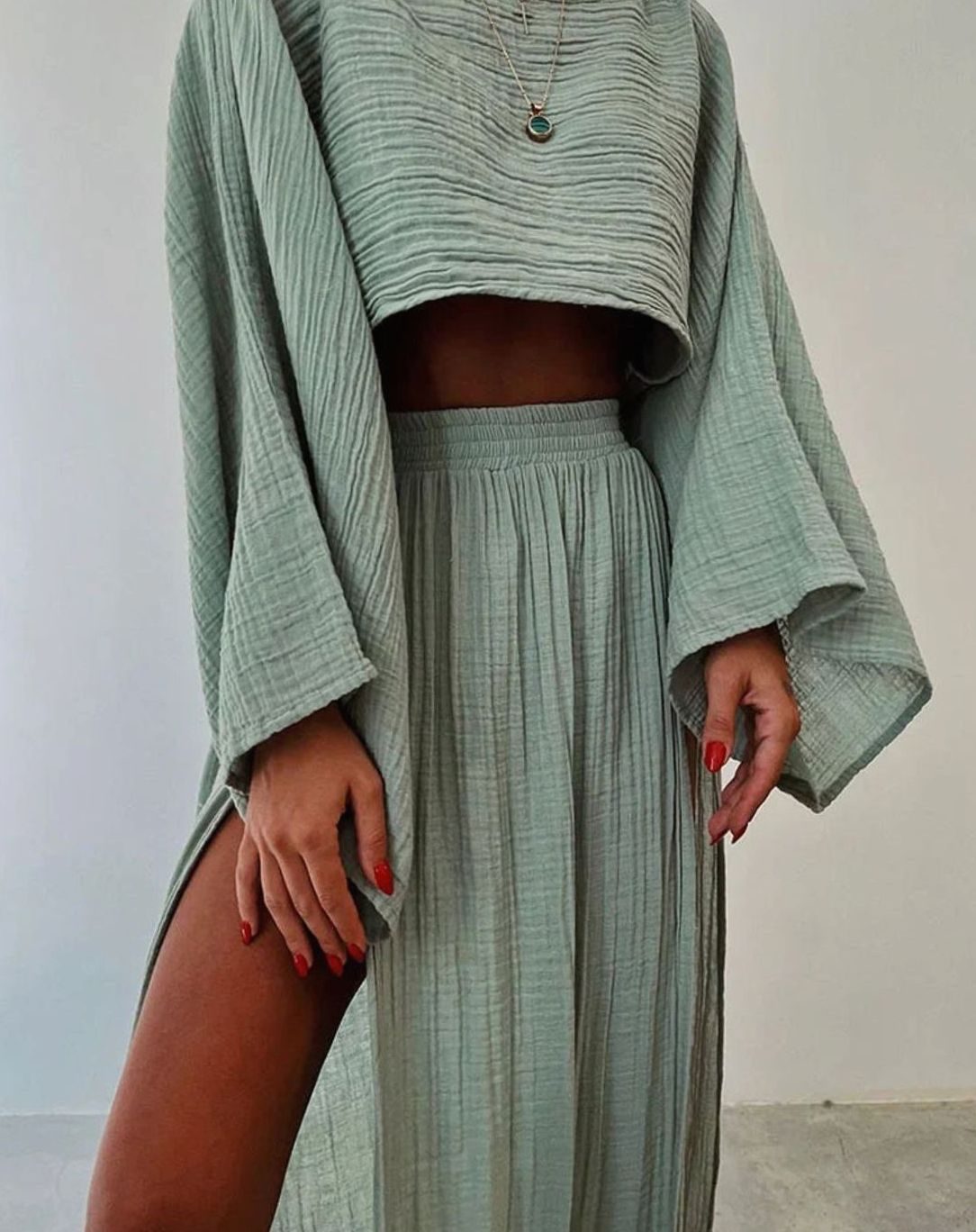 Women's Flowy Crop Top High-Waist Maxi Split Skirt Co-ord Set