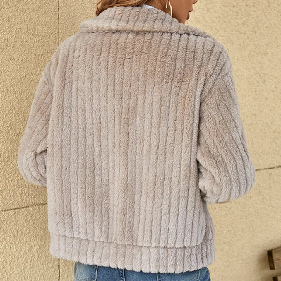 Women's Fluffy Zip-Up Teddy Fleece Jacket Quilted Texture