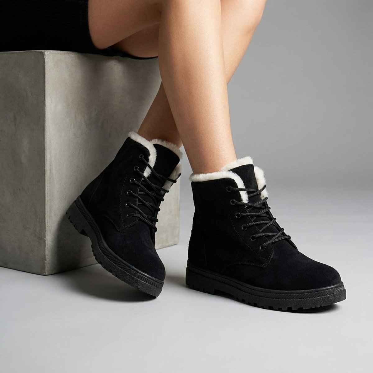Women's Fur-Lined Lace-Up Suede Ankle Boots