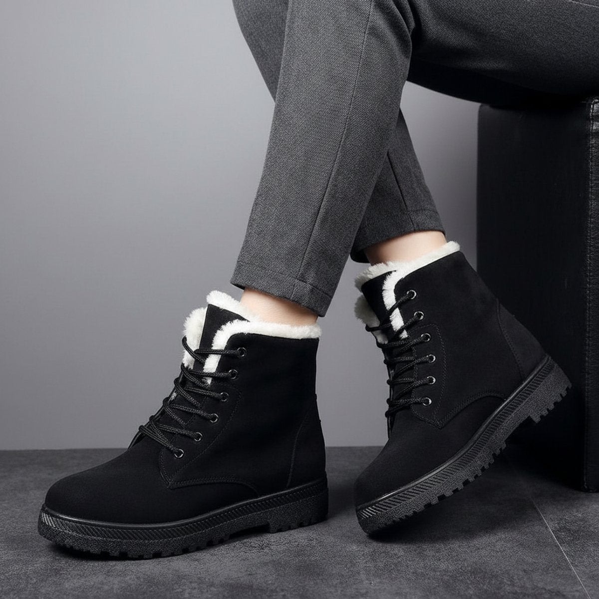 Women's Fur-Lined Lace-Up Suede Ankle Boots