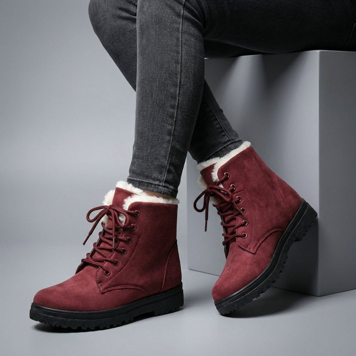 Women's Fur-Lined Lace-Up Suede Ankle Boots