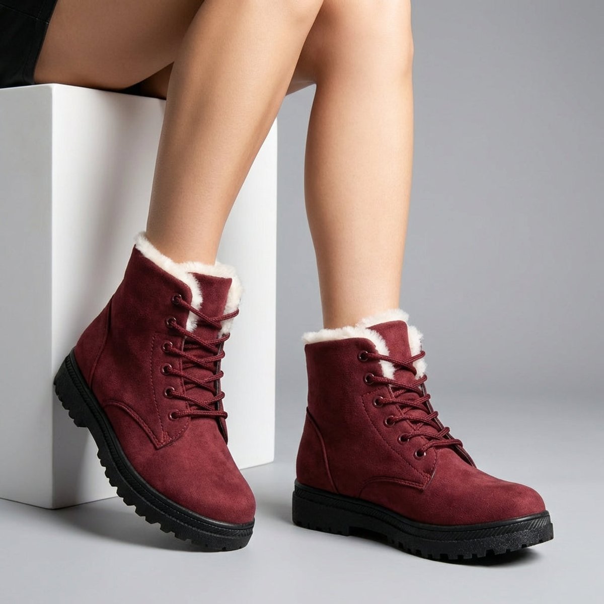 Women's Fur-Lined Lace-Up Suede Ankle Boots