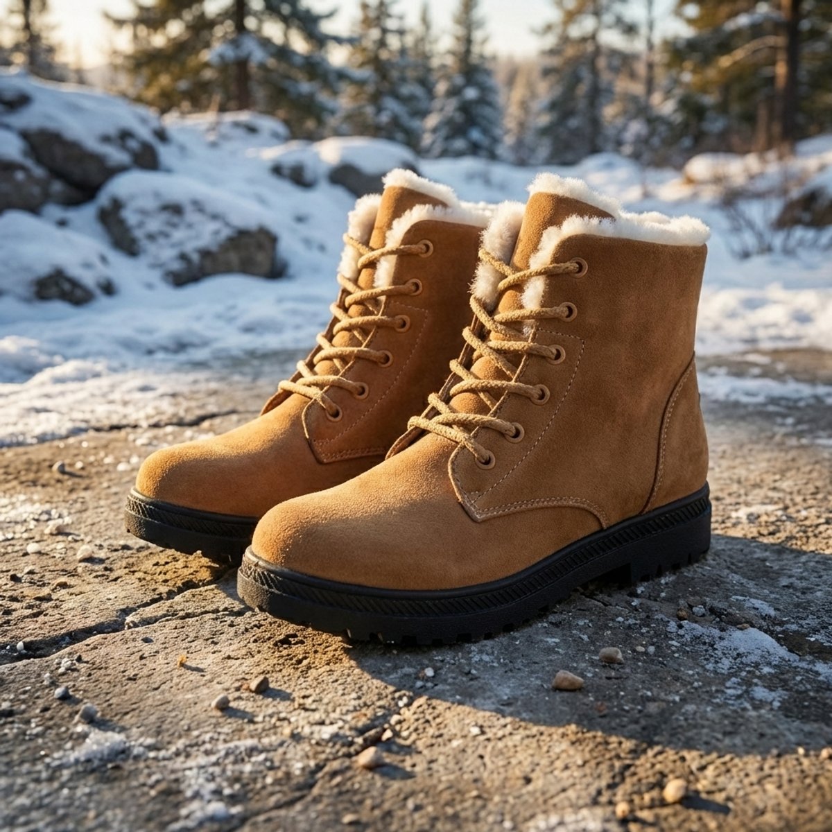 Women's Fur-Lined Lace-Up Suede Ankle Boots