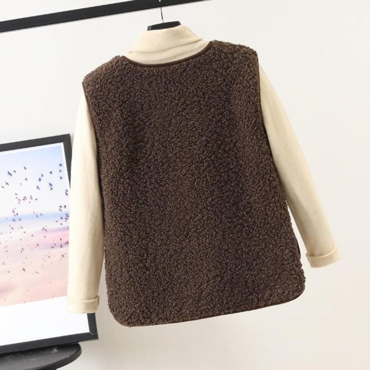 Womens Gilet Sleeveless Teddy Fleece Button-Front Vest