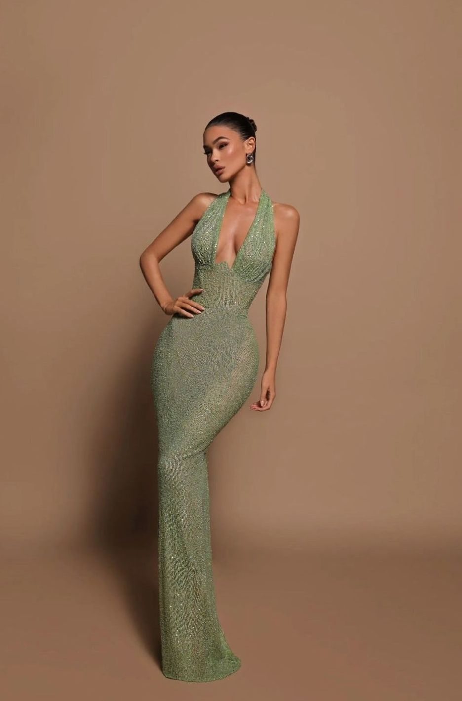 Women's Glitter Halter-Neck Bodycon Christmas Party Dress