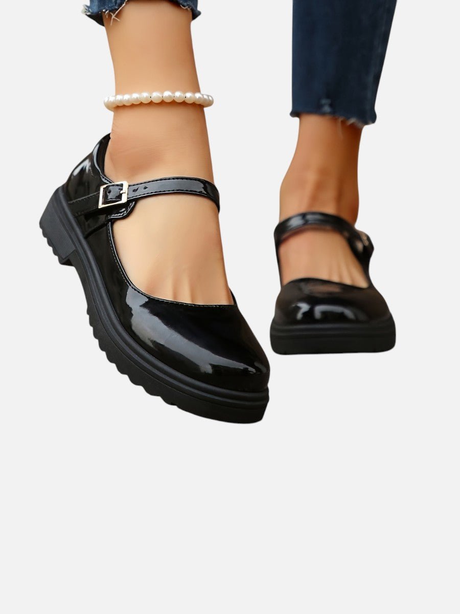 Women's Glossy Patent Mary Jane Flat Loafer Shoes