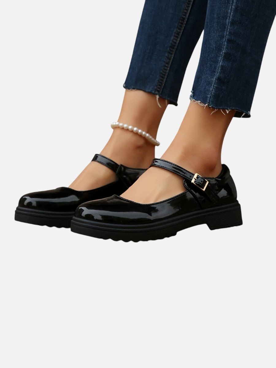 Women's Glossy Patent Mary Jane Flat Loafer Shoes