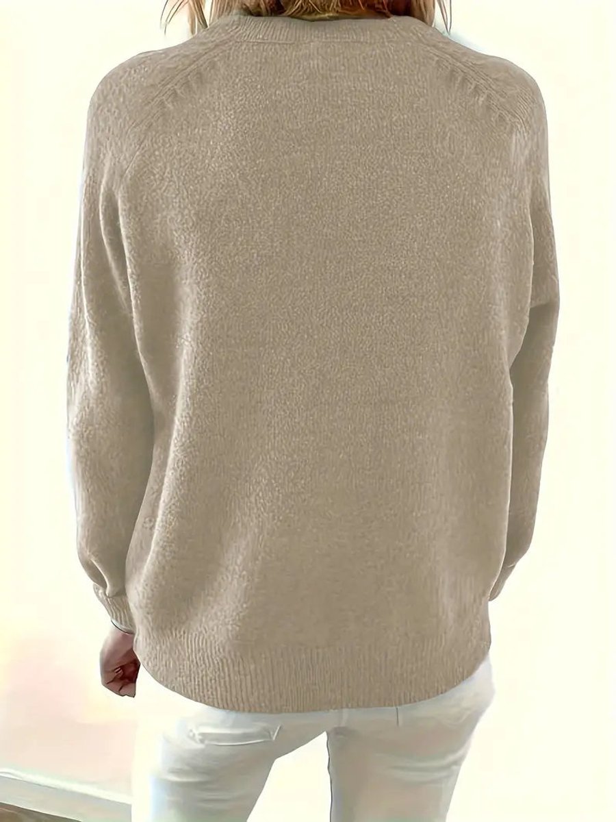 Women's Half-Button V-Neck Knit Sweater Pullover Jumper