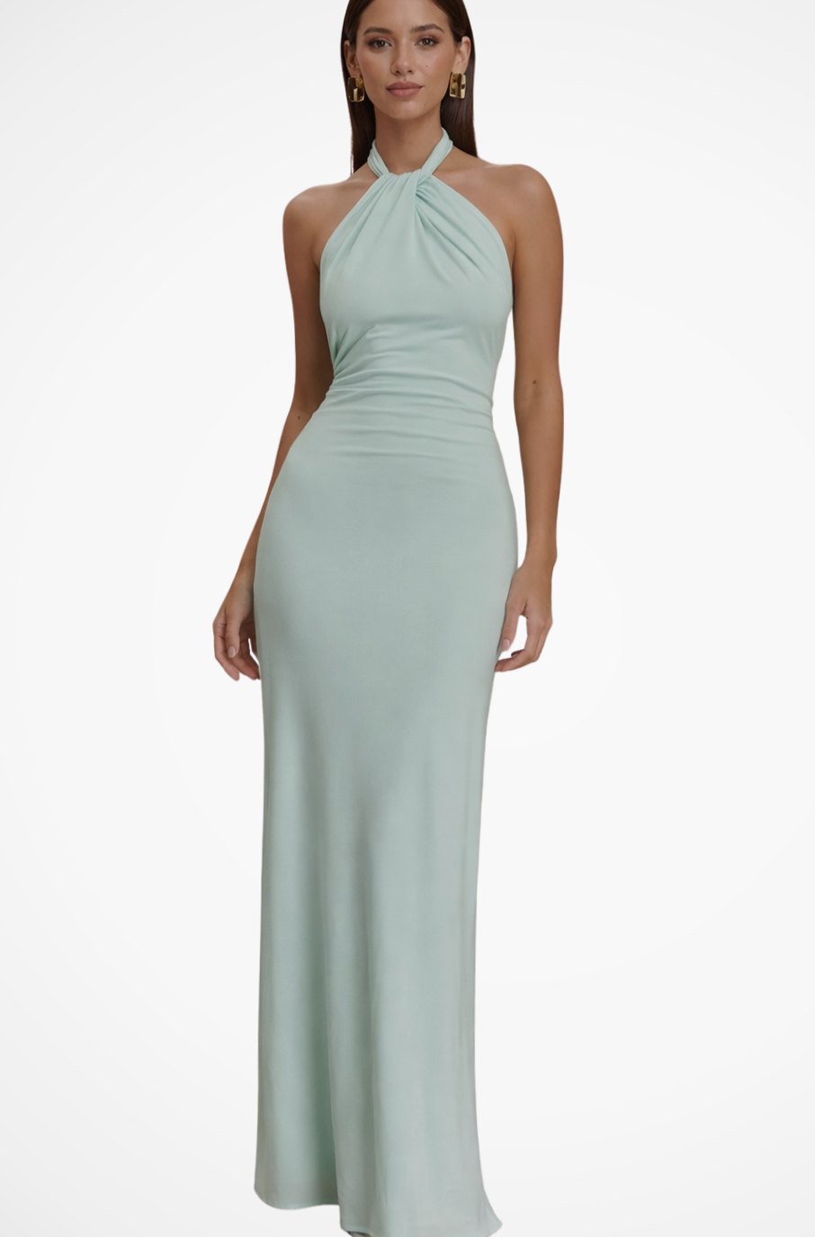 Women's Halter-Neck Open-Back Bodycon Maxi Party Dress - Mint Green