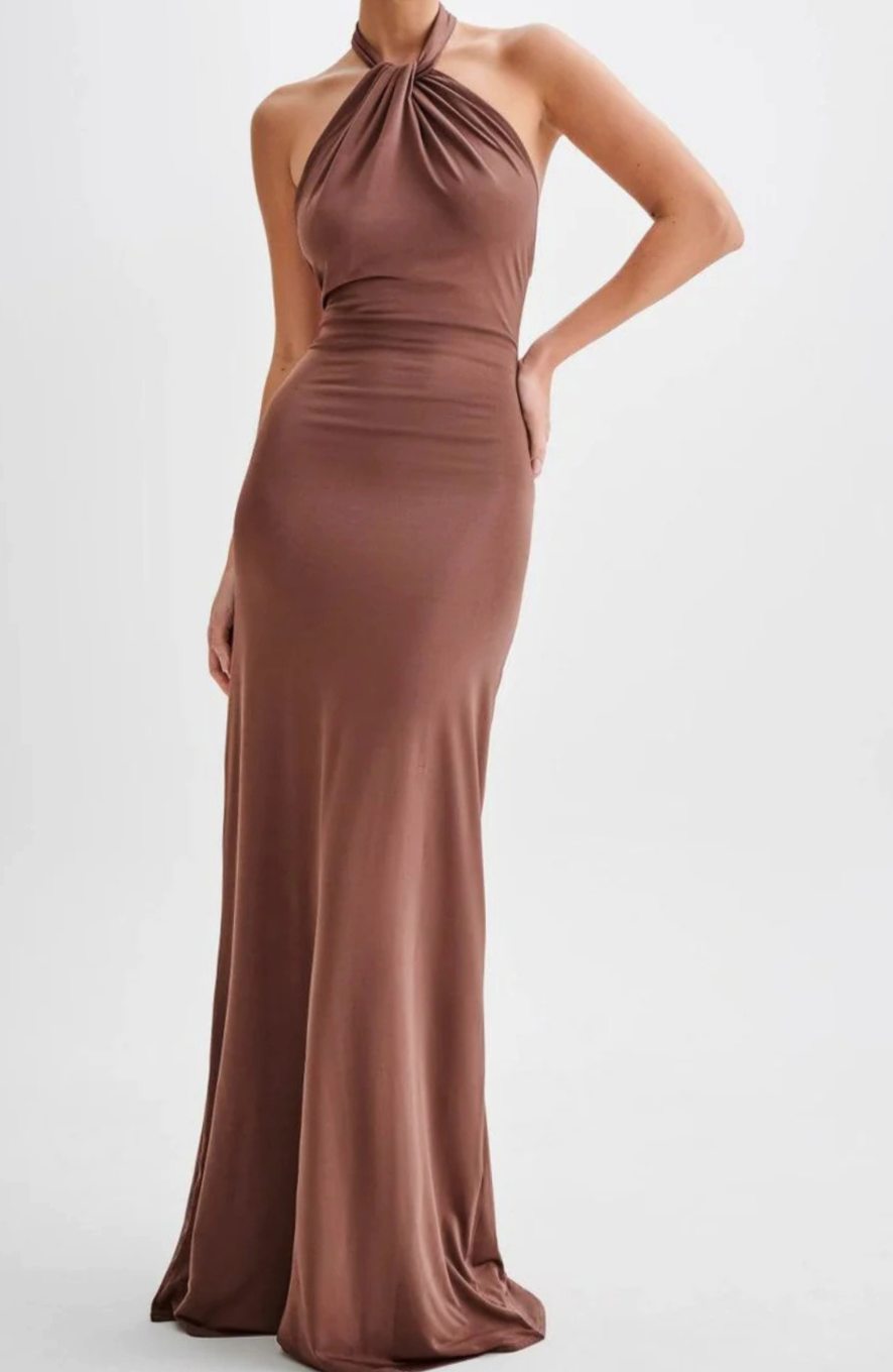 Women's Halter-Neck Open-Back Bodycon Maxi Party Dress