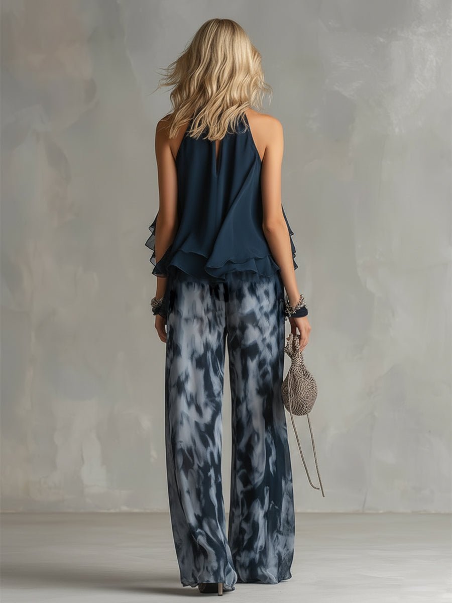 Women's Halter Neck Wide-Leg Printed Two-Piece Co-ord Set