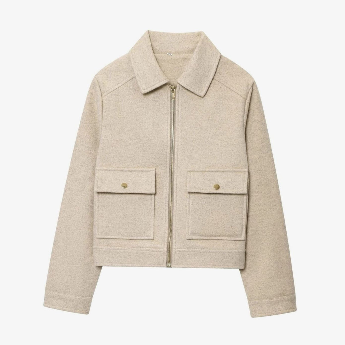 Women's High Neck Wool Blend Stand Collar Button Coat, Beige - Khaki