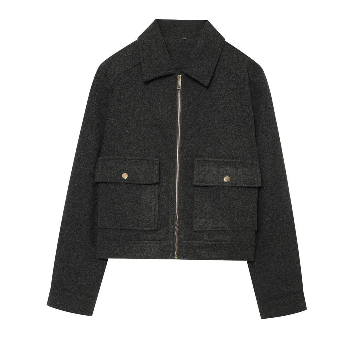Women's High Neck Wool Blend Stand Collar Button Coat, Beige - Gray Black