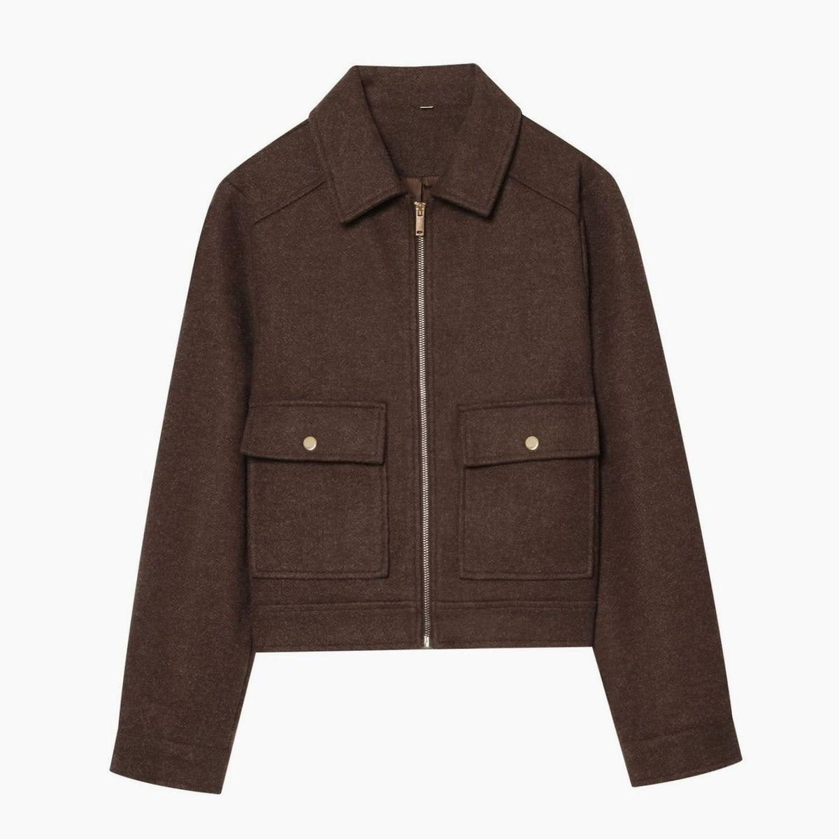 Women's High Neck Wool Blend Stand Collar Button Coat, Beige - Brown