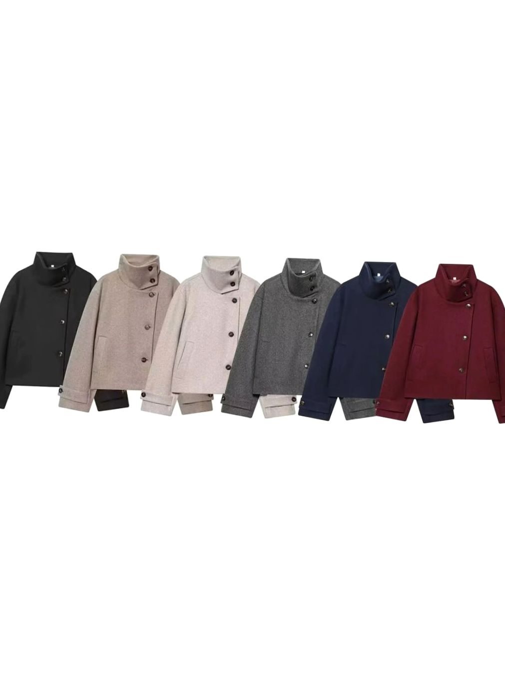 Women's High Neck Wool Blend Stand Collar Button Coat, Beige