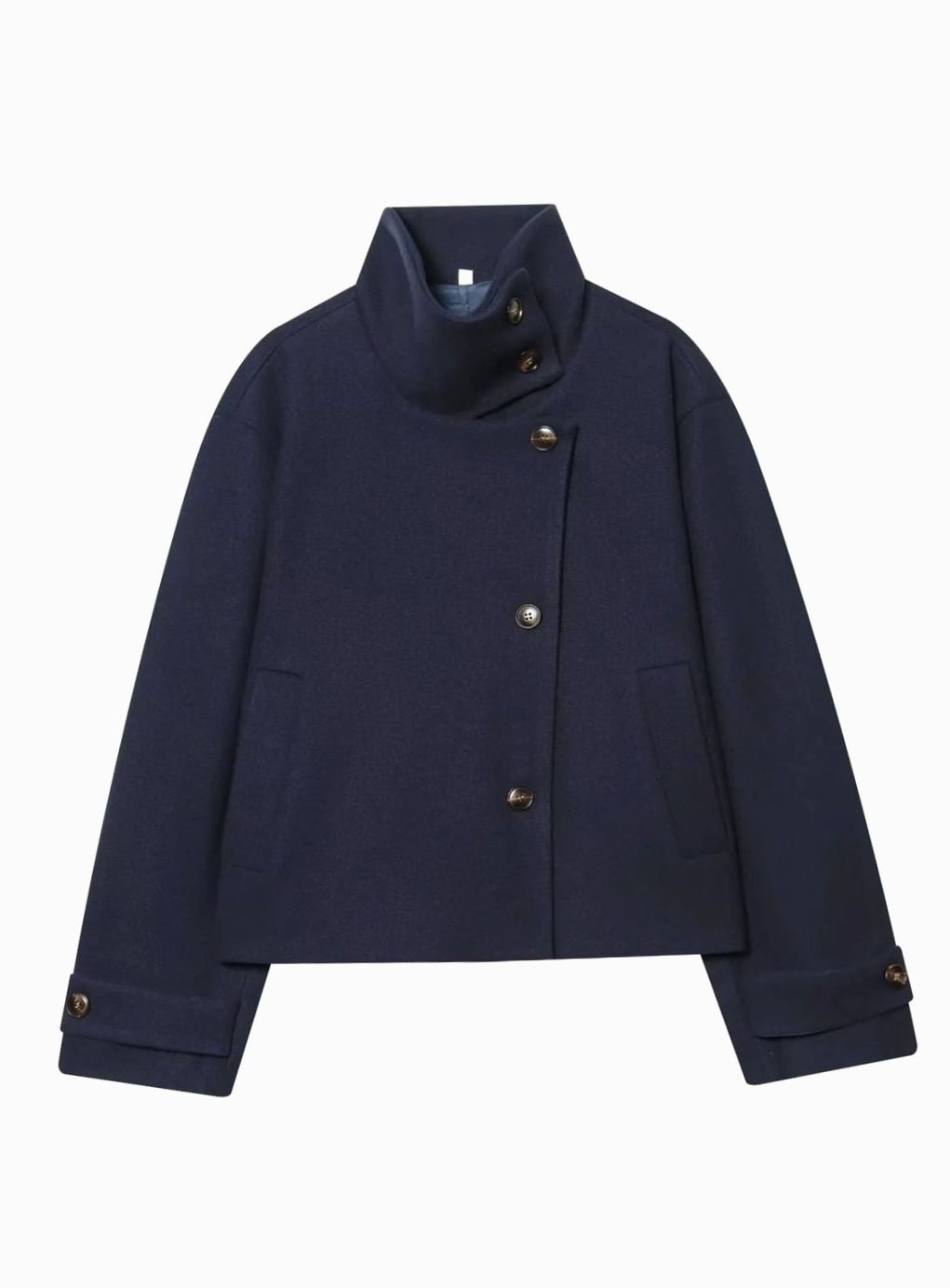 Women's High Neck Wool Blend Stand Collar Button Coat, Beige
