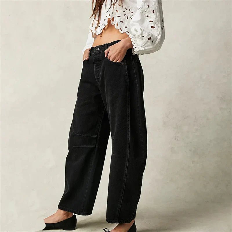 Women's High-Rise Barrel-Leg Acid-Wash Wide-Fit Jeans