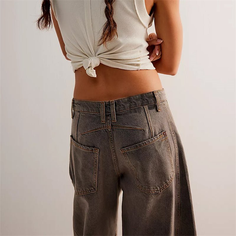 Women's High-Rise Barrel-Leg Acid-Wash Wide-Fit Jeans