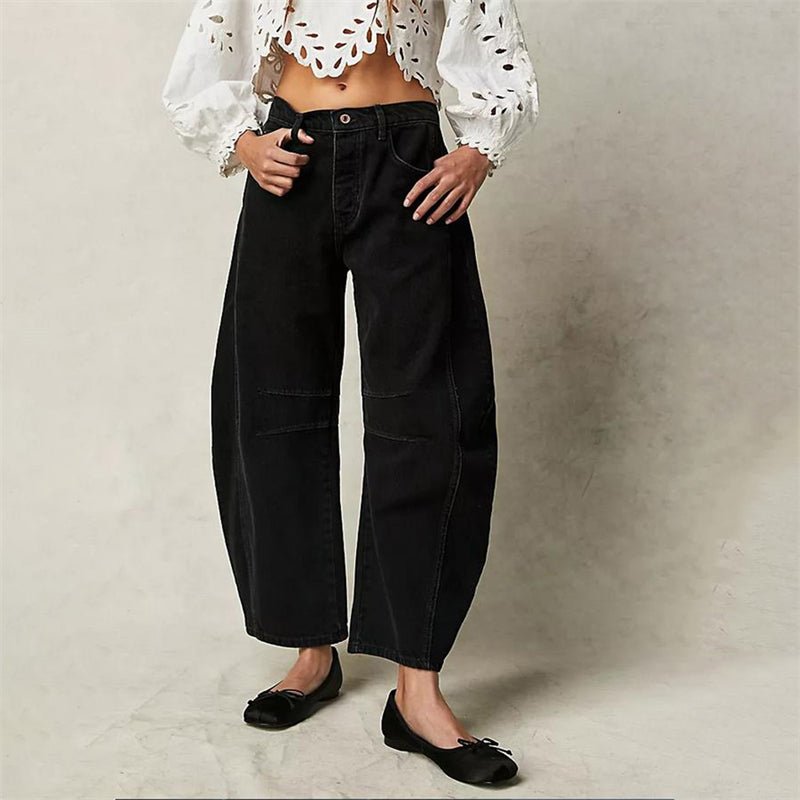 Women's High-Rise Barrel-Leg Acid-Wash Wide-Fit Jeans - Black