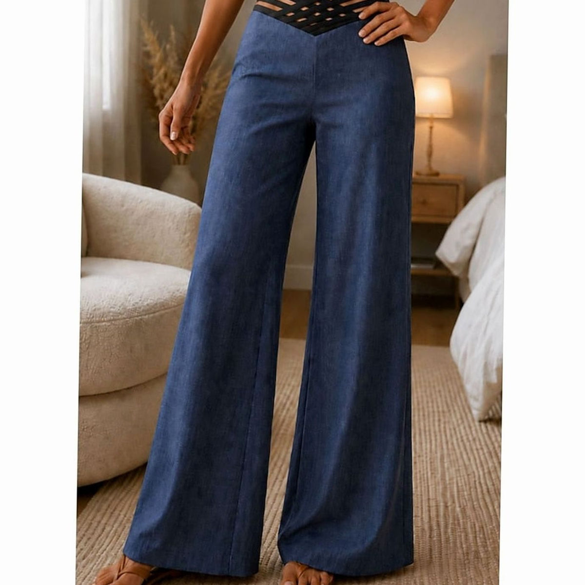 Women's High-Waist Crossover Wide-Leg Pull-On Pants - Royal Blue