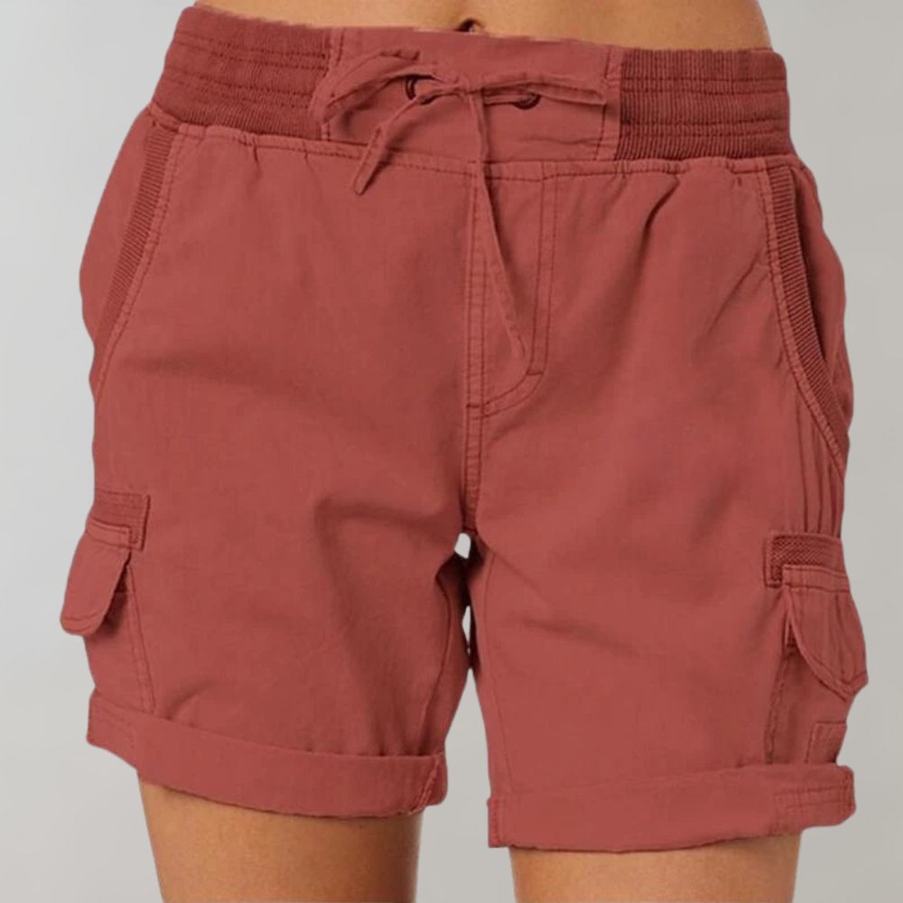 Women's High-Waist Drawstring Elastic-Waist Cargo Shorts - Rood