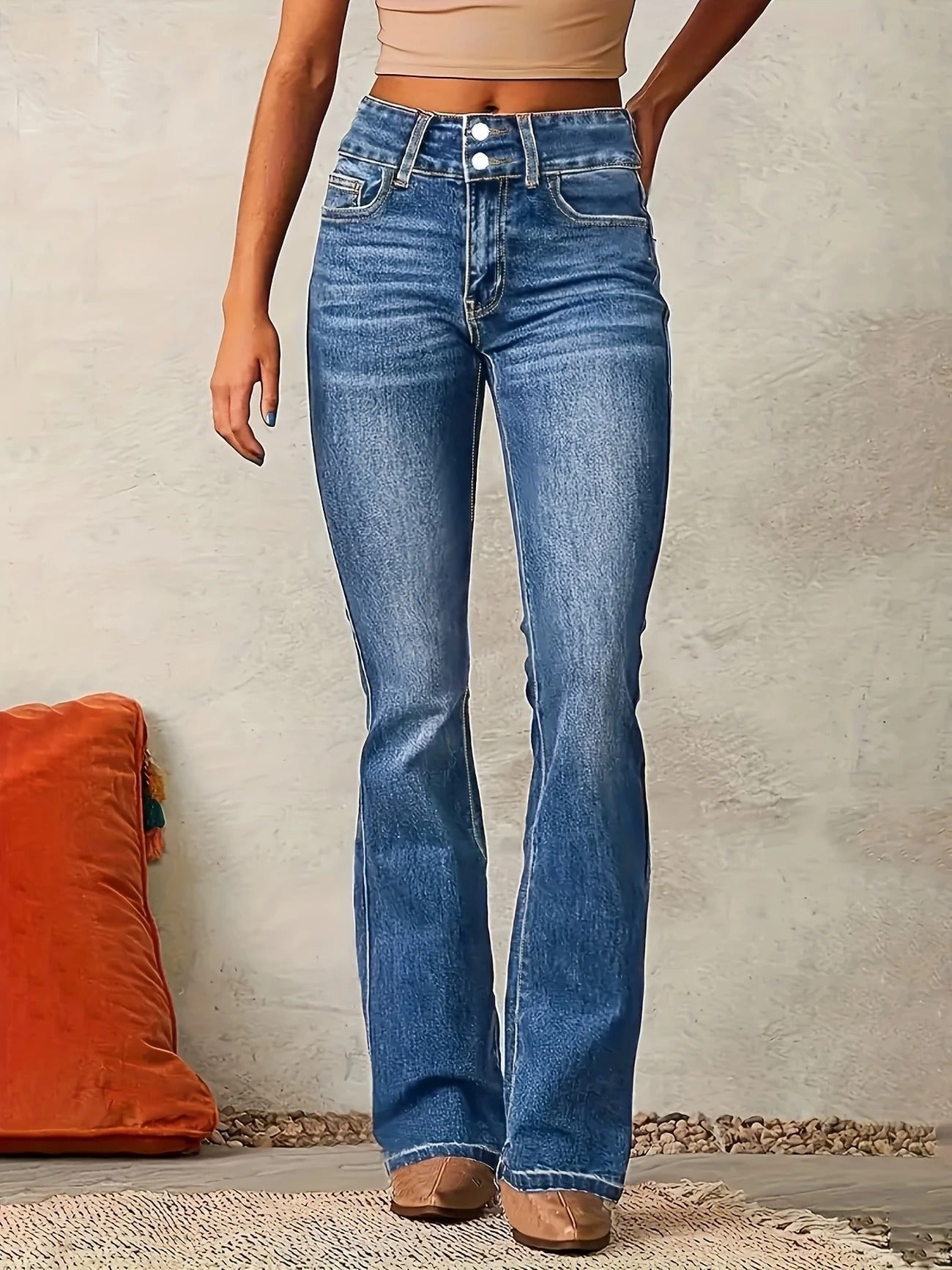 Women's High-Waist Sculpted Flare Jeans Full Length Denim