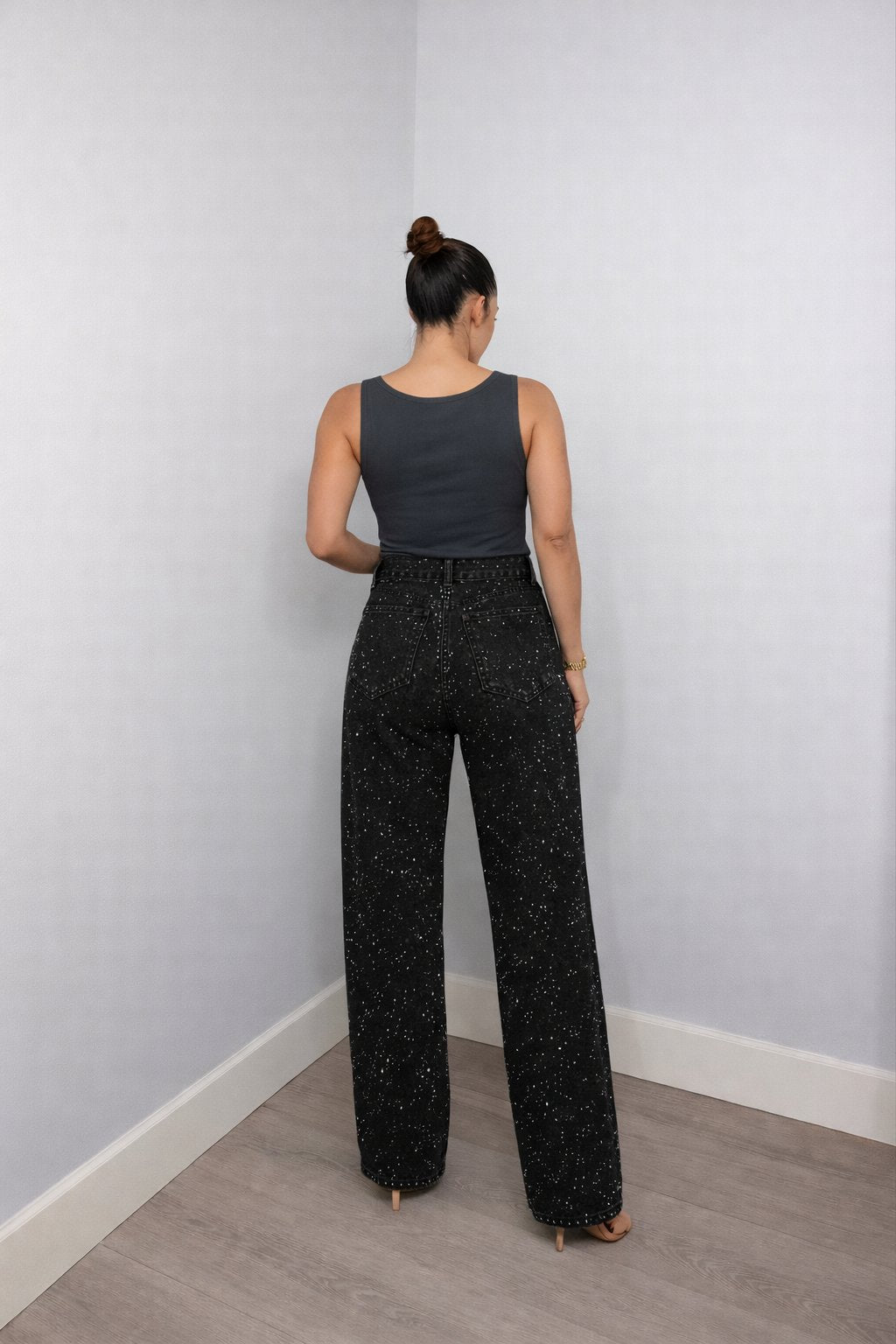 Women's High-Waist Straight-Leg Glitter Denim Jeans