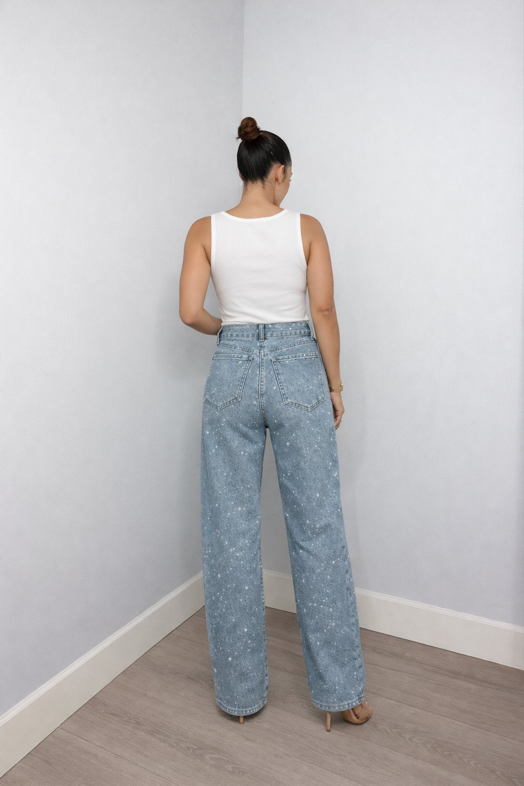 Women's High-Waist Straight-Leg Glitter Denim Jeans