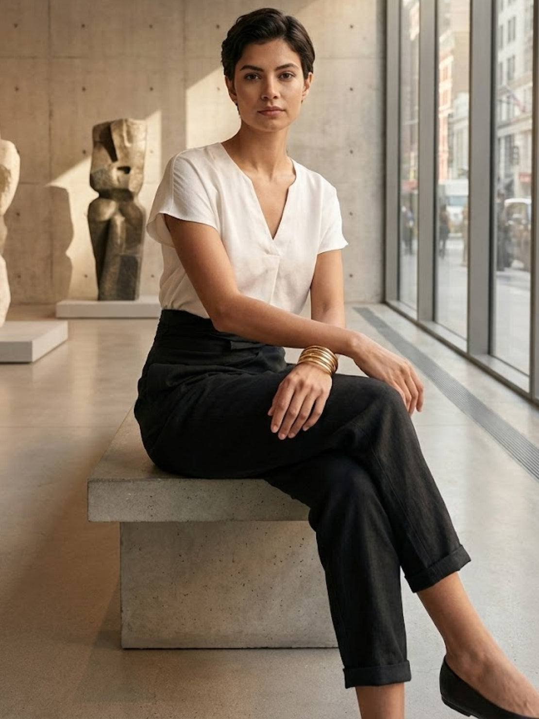 Women's High-Waist Wrap-Front Cropped Tapered Trousers