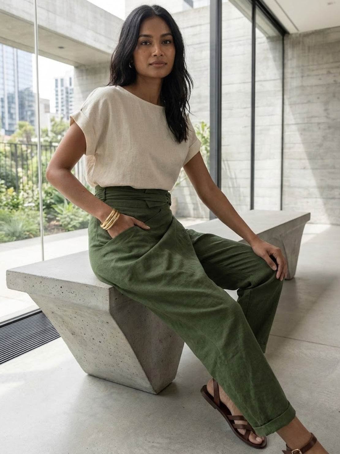 Women's High-Waist Wrap-Front Cropped Tapered Trousers