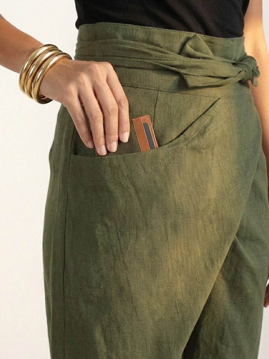 Women's High-Waist Wrap-Front Cropped Tapered Trousers