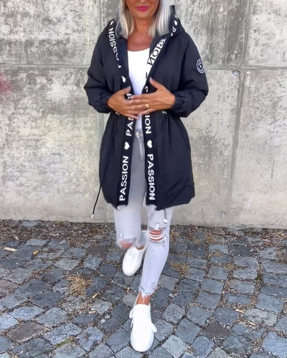 Women's Hooded Drawstring Relaxed-Fit Midi Parka Coat