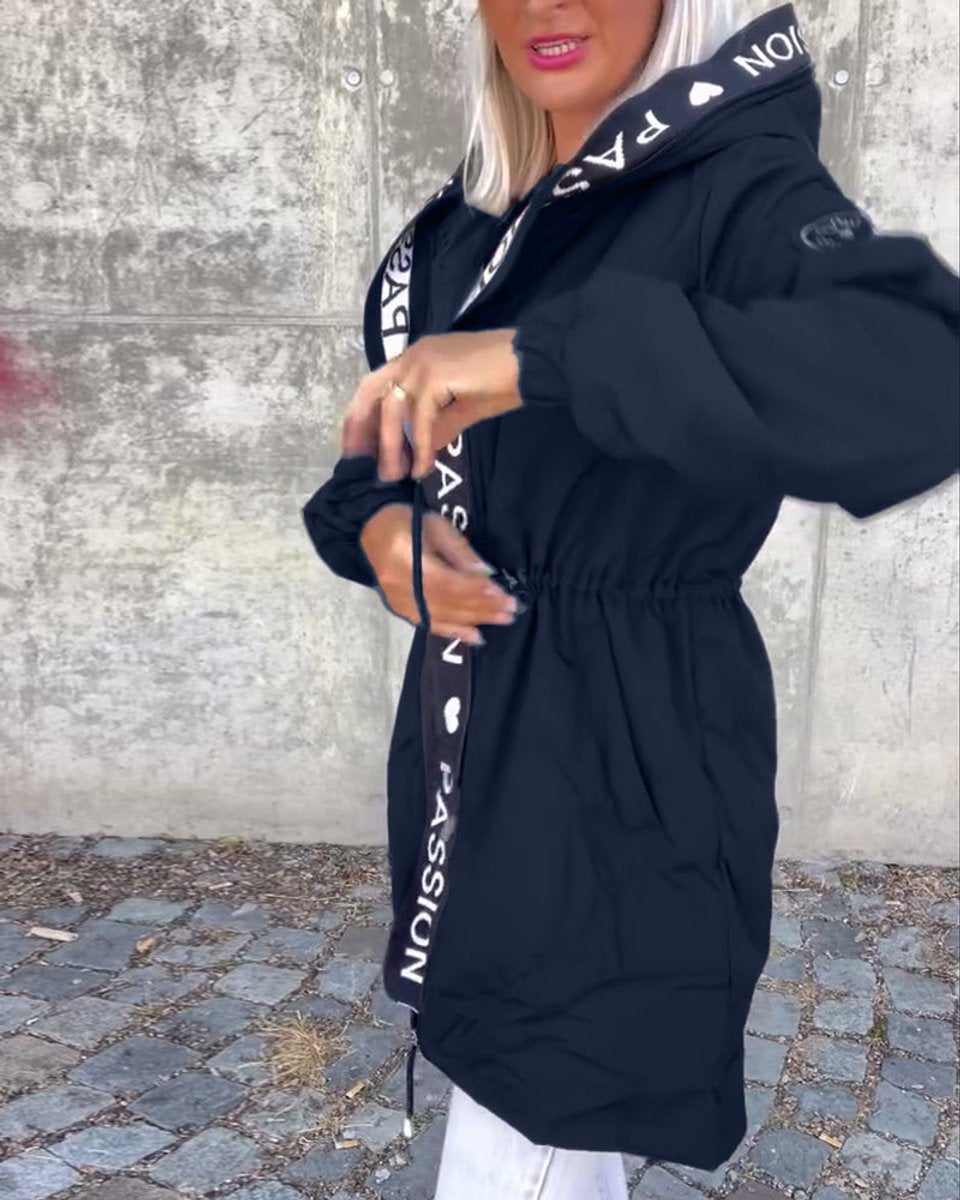 Women's Hooded Drawstring Relaxed-Fit Midi Parka Coat