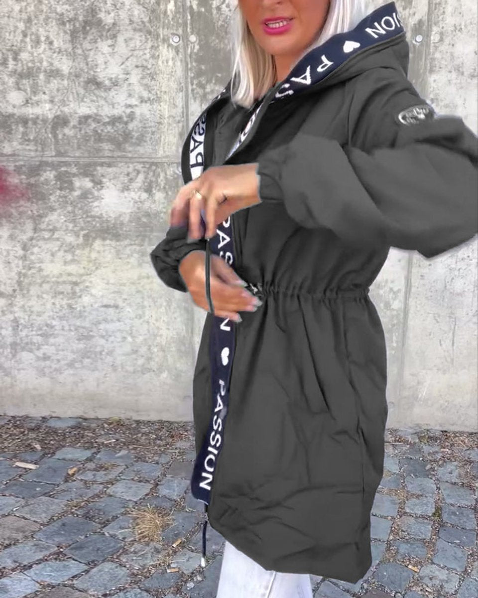 Women's Hooded Drawstring Relaxed-Fit Midi Parka Coat