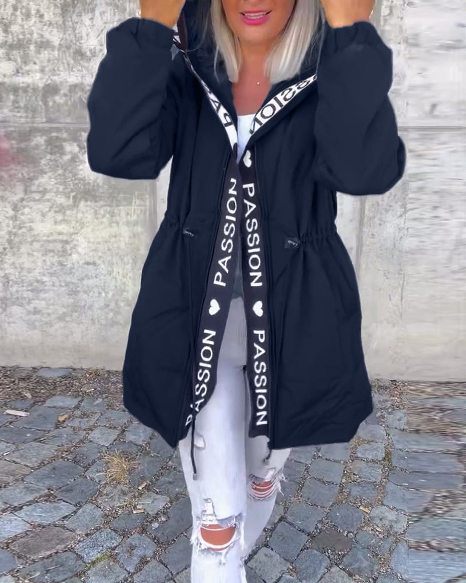 Women's Hooded Drawstring Relaxed-Fit Midi Parka Coat - Navy Blue
